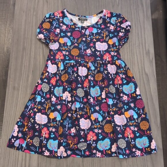 3/$20 Picapino Printed Midi Dress Short Sleeve Flared Girls Size 6 Pink Blue - Picture 7 of 11